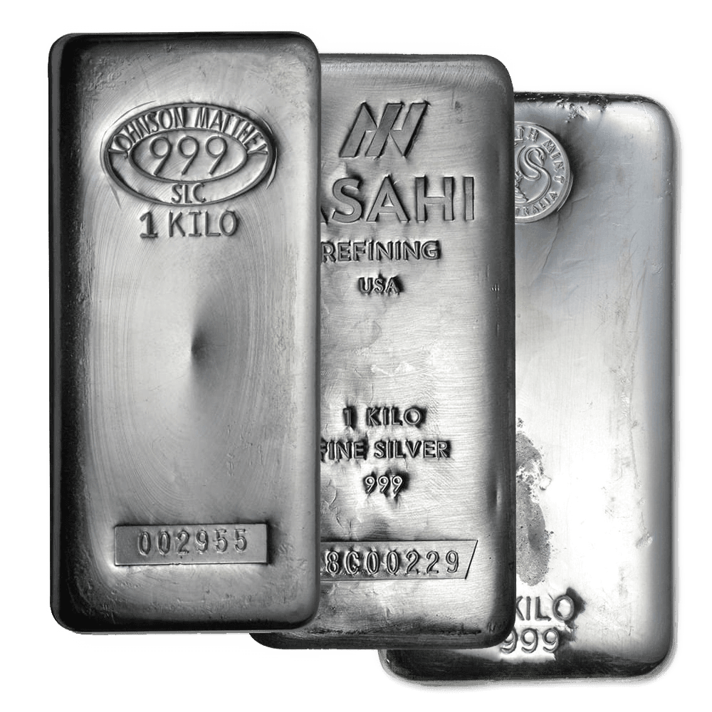 1 kilo silver bars from various mints
